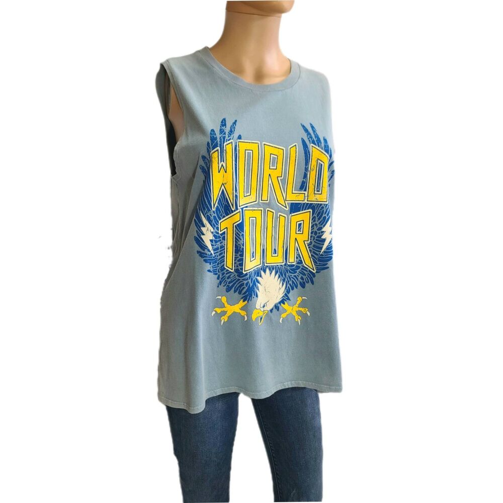 NWT World Tour Muscle Tank The Swank Company NEW French Terry Large 100% Cotton